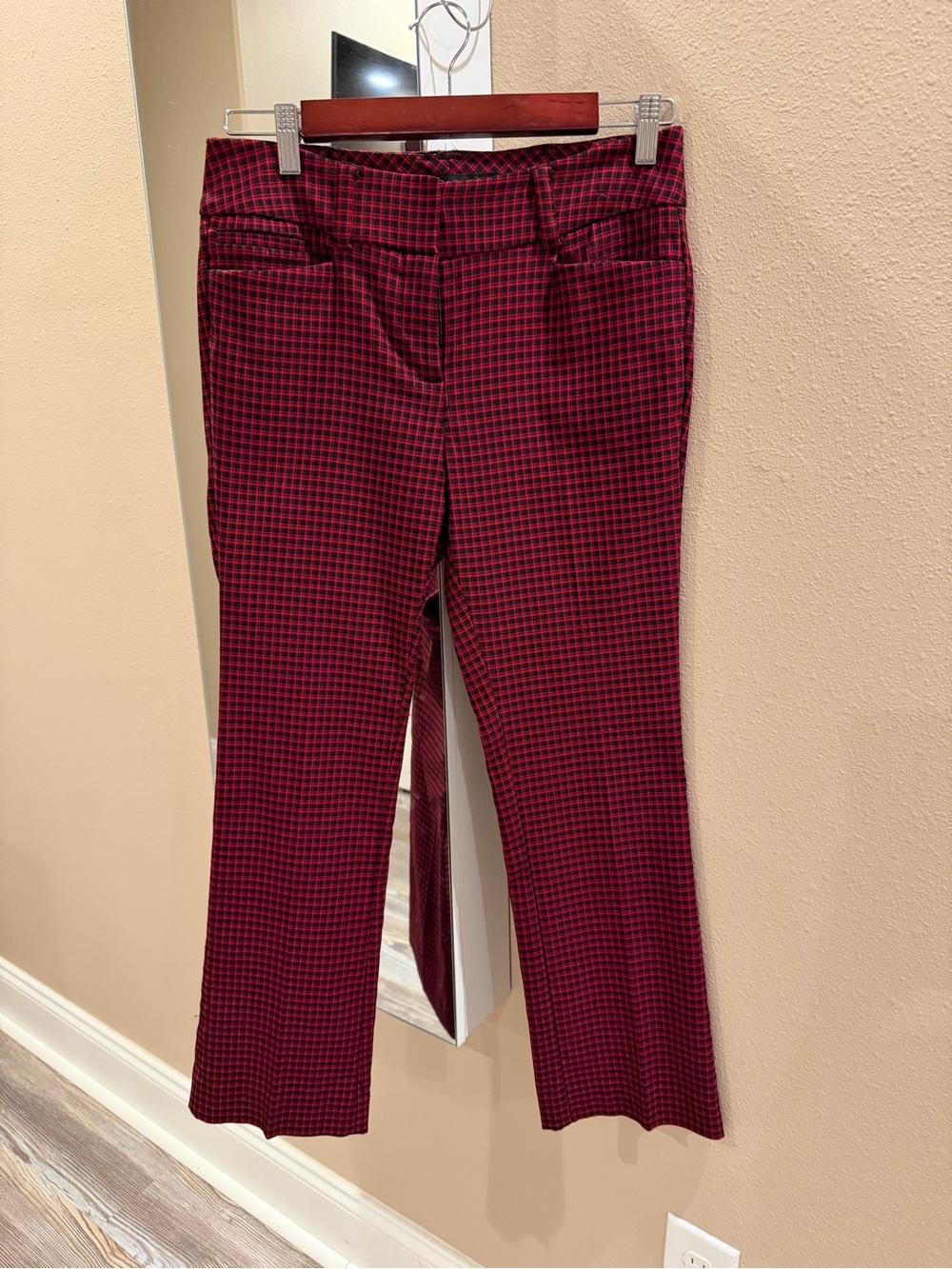 Women’s Burgundy Check Stretch Dress Pants